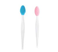 Set di 2 pennelli per labbra, pennelli esfolianti per labbra in silicone su entrambi i lati, morbidi su entrambi i lati, per un aspetto più liscio e pieno delle labbra (blu, rosa)