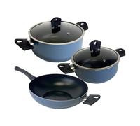 Set di 2 pentole Ø20Ø24 cm con coperchio + Wok Ø30 cm in alluminio pressato colore blu NOIA San Ignacio