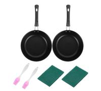 Set di 2 pentole antiaderenti da 12 cm con spazzole per olio, perfette per uova, pancake, campeggio, cucina, con spazzola per olio e spugne abrasive