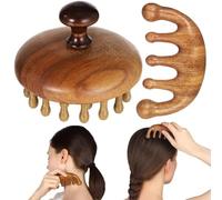 Set di 2 pettini in legno per massaggi, 5 denti, multifunzione, per massaggiare cuoio capelluto rotondo a 28 denti, strumenti in legno di sandalo per cuoio capelluto, viso, collo