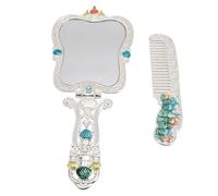 Set di 2 Pettini per Specchi Antichi, Piccoli Specchietti Manuali Vintage da 9,45 Pollici, Specchio Cosmetico Portatile con Castello in Rilievo per Tavolo Decorativo, Viaggi, Salone
