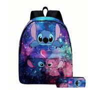Set di 2 pezzi Borsa scolastica e astuccio 3D completamente stampati con il personaggio Stitch, grande capacità, zaino scolastico cartoni animati per viaggi, organizer per cosmetici, borsetta per truc