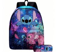 Set di 2 pezzi Borsa scolastica e astuccio 3D completamente stampati con il personaggio Stitch, grande capacità, zaino scolastico cartoni animati, borsa da viaggio, organizer per cosmetici, trousse da