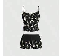 Set di 2 pezzi composto da canotta e pantaloncini con stampa di maschere gotiche e punk dark L,M,S,XL,XS,XXL,XXS,XXXL,XXXXLHalloweenTessuto in maglia
