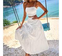 Set di 2 pezzi composto da top traforato liscio ricamato e gonna lunga, stile vacanziero, adatto per la stagione di matrimoni L,M,S,XL,XS,XXL,XXS,XXXL,XXXXLTessuto in maglia