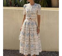 Set di 2 pezzi con gonna elegante in pizzo ricamato a pois, outfit chic di alta moda per ragazze e donne, estivo L,M,SPianteTessuto intrecciato