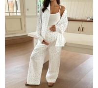 Set di 2 pezzi con top bianco a maniche lunghe e pantaloni lunghi con stampa a pois, abbigliamento casual da maternità L,M,S,XLGeometricoViscosa