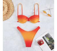 Set di 2 pezzi costume bikini con cinturino sottile nero e rosso, traspirante e con ruches, taglie S-L