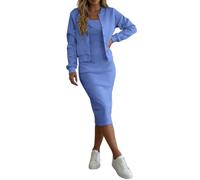 Set di 2 pezzi da donna, abito lungo con spalline, tinta unita, cardigan giacca top e gonna lunga, elegante costume chic vestito per ospite matrimonio abbigliamento, blu, XL