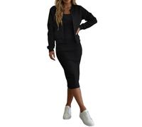 Set di 2 pezzi da donna, abito lungo con spalline, tinta unita, cardigan giacca top e gonna lunga, elegante costume chic vestito per ospite matrimonio abbigliamento, Nero , XXL