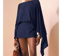 Set di 2 pezzi da donna composto da blusa a maniche lunghe marrone ampia ed elegante per l'autunno/inverno 2025 + minigonna, adatto per pendolarismo, vacanze, stile old money, shopping, banchetti, ele