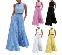 Set di 2 pezzi da donna con lacci senza maniche canotta e gonna elastica in vita swing set loungewear elegante tagliato due pezzi abito lungo streetwear abiti estivi da spiaggia con tasca tessuto cavo