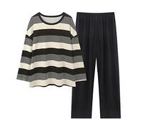 Set di 2 pezzi, da donna, in cotone, per l'inverno, con scollo rotondo, alla moda, comodo, per il tempo libero, casual, per il tempo libero, Nero , XL