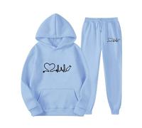 Set di 2 pezzi da donna larghi sportivi economici stampati chic ed eleganti abiti per il tempo libero soft fitness casual a maniche lunghe vita elasticizzata loungewear per autunno inverno, Blu cielo
