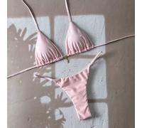 Set di 2 pezzi da donna per primavera/estate, costume da bagno bikini con top a collo alto e pendente in metallo, colore unito, brasiliana sexy L,M,S,XL,XS,XXSTessuto