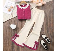 Set di 2 pezzi da ragazza adolescente, composto da top senza maniche con colletto Peter Pan e pantaloni a gamba larga, adatto per la primavera/estate 8Y,9Y,10Y,11Y,12YA striscePoliestere