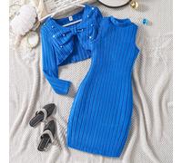 Set di 2 pezzi di abbigliamento casual per ragazze pre-adolescenti, comprende una maglia a maniche lunghe con decorazioni in perle e un vestito con volant sull'orlo in stile A-line, abbigliamento eleg