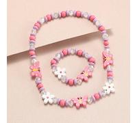 Set Di 2 Pezzi Di Collana Con Ciondolo Farfalla In Legno Rosa Per Bimbe E Braccialetto, Adatto Per Indossare Durante Il Quotidiano O Feste, Ideale Come Regalo Per Bambini Principesse. Tagli UnicaPiant