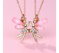 Set di 2 pezzi di Collana magnetica in lega di zinco con ali d'angelo, Resina rosa e strass bianchi per ragazze, carino gioiello da indossare tutti i giorni e tra migliori amiche. Tagli UnicaGraficoLe