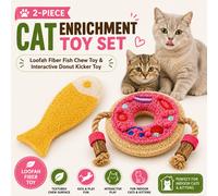 Set di 2 pezzi di giocattoli per l'arricchimento dei gatti, giocattolo da masticare a forma di pesce in fibra di luffa & giocattolo interattivo a forma di ciambella per gatti e gattini da interno Fibr