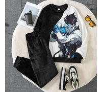 Set di 2 pezzi di pigiami per ragazzi adolescenti, con grafica di personaggi di anime e fulmini, composto da una maglia a maniche lunghe e un pantalone 14Y,13Y,16Y,15YAnimale,Fumetto,RitrattoFlanella