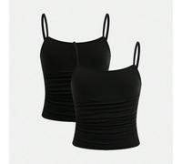 Set di 2 pezzi di reggiseno a fascia e canottiera arricciata minimalista e comoda per ragazze pre-adolescenti 8Y,9Y,10Y,11Y,12YColore unicoPoliestere