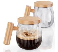 Set di 2 pezzi di Tazza auto-commovente, tazza da miscelare da 400 ml, ad alta velocità adatta per caffè / latte / polvere di proteine, di in vetro a protezione termica con coperchio (trasparente A)