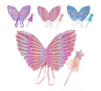 Set di 2 pezzi per costume da principessa fata per bambine, ideale per Natale e Halloween, con bacchetta magica a forma di farfalla e stella
