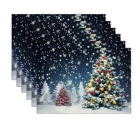 Set Di 2 Pezzi Tovagliette Natalizie Bianco-Verde Albero Di Natale A Forma Di Fiocco Di Neve Scenario Magico,30 X 45 Cm,Per Vacanze,Inverno,Banchetto,Lavabili,Per Cucina,Feste,Decorazione