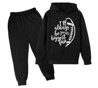 Set di 2 pezzi tuta autunnale con cappuccio per ragazze I'Ll Always Be Your Biggest Baseball Fan Accogliente Tuta per bambini Tuta Casual Lettera con cappuccio Due pezzi Grafica Trendy 2025, Nero , 7
