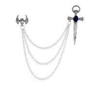 Set di 2 pezzi unisex spada fibbia teschio strass cristallo ali d'angelo spilla per donna uomo vestiti abiti con catena nappa