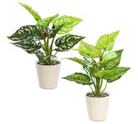 Set di 2 piante artificiali, piante artificiali, come vera pianta in plastica, 28 cm, piante finte, piante in plastica, come vera in vaso di fiori bianco, finto piant per balcone, stanza, soggiorno,