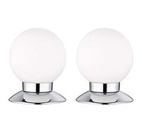 Set di 2 piccole luci a sfera touch da 13 cm, cromate, con sfera di vetro bianco