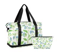 Set di 2 piccoli vigneti di fiori blu e verdi, con astuccio da toeletta per escursionismo, piccoli vigneti di fiori blu e verdi, 1 taglia, Piccole viti di fiori blu e verdi, 1 size