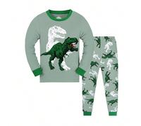 Set di 2 pigiami a maniche lunghe con stampa di dinosauri cartoons per ragazzi, adatti a tutte le stagioni 6Y,7Y,8Y,9Y,4Y,5YAnimale,Fumetto,Geometrico,stampa dappertutto,DinosauroTessuto in maglia