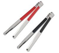 Set di 2 pinze da cucina in acciaio inox da 25,4 cm, con impugnatura antiscivolo, lunghe pinze per grigliare, per barbecue e insalata (nero e rosso)