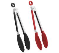 Set di 2 pinze da cucina in silicone per grigliare, cucinare e servire, resistenti al calore per padelle antiaderenti, utensili da cucina in acciaio inossidabile senza BPA, nero e rosso