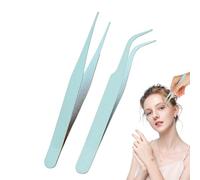 Set di 2 pinzette a gomito e dritte in acciaio tinta unita con coperture, ideali per scrapbooking, posizionamento adesivo, extension per ciglia, applicazione di patch a doppia palpebra