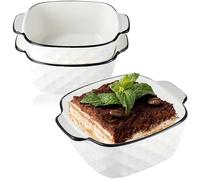 Set di 2 pirofile in ceramica, misura piccola, 14,5 x 12 x 5,5 cm, quadrate, 400 ml, con manici per friggitrice ad aria calda, forno e forno a microonde