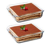 Set di 2 pirottini in vetro borosilicato, resistenti al calore fino a 400 °C, per friggitrice ad aria calda, forno, microonde, 16 x 16 x 4 cm