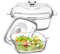 Set di 2 pirottini in vetro con coperchio, in vetro borosilicato con manico, in vetro con coperchio in vetro, adatti al forno, 1,5 l/0,8 l, per forno, microonde, friggitrice ad aria calda e cucina