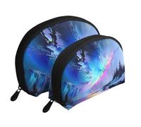 Set di 2 pochette da trucco con stampa a farfalla viola, pochette portatile da viaggio, trousse da toilette per riporre tutti i giorni e organizzare i viaggi, Pittura dell'aurora boreale, One Size