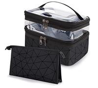 Set di 2 Pochette Donna Trucchi Grande Pochette Porta Trucchi da Borsa Trucco Cosmetica da Viaggio Astuccio Trucchi Portatrucco Trousse Trucchi Beauty Case Ragazza | Nero & Trasparente