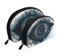 Set di 2 pochette per il trucco con stampa di alieni verdi, pochette portatile da viaggio, trousse da toilette per la conservazione quotidiana e l'organizzazione dei viaggi, Evil Eye, One Size