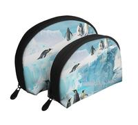 Set di 2 pochette per il trucco con stampa glitterata color oro rosa, pochette portatile da viaggio, trousse per cosmetici da viaggio per riporre tutti i giorni e organizzare i viaggi, Pinguino