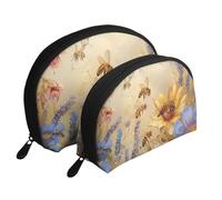 Set di 2 pochette per il trucco con stampa glitterata color oro rosa, pochette portatile da viaggio, trousse per cosmetici da viaggio per riporre tutti i giorni e organizzare i viaggi, Api Miele