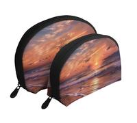 Set di 2 pochette per trucco con stampa di ciambelle colorate, pochette portatile da viaggio, trousse da toilette per la conservazione quotidiana e l'organizzazione dei viaggi, Spiaggia alba., One