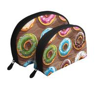 Set di 2 pochette per trucco con stampa di ciambelle colorate, pochette portatile da viaggio, trousse da toilette per la conservazione quotidiana e l'organizzazione dei viaggi, Ciambelle colorate a