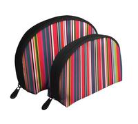 Set di 2 pochette portatili con stampa a righe colorate, da viaggio, per trucchi e organizer per le donne
