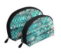 Set di 2 pochette portatili con stampa a squame di sirena, da viaggio, per trucchi e organizer per le donne